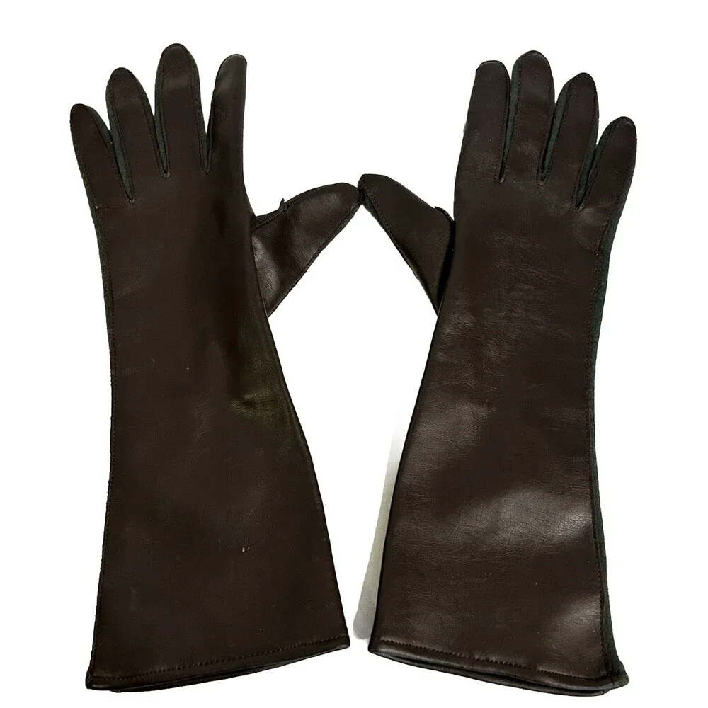 Vintage Opera Length Long Gloves  Party Plain  Evening Vinyl Gloves Brown Japan